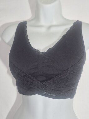 Cara Mia Bralette, Black with lace across bust, adjustable straps, Large